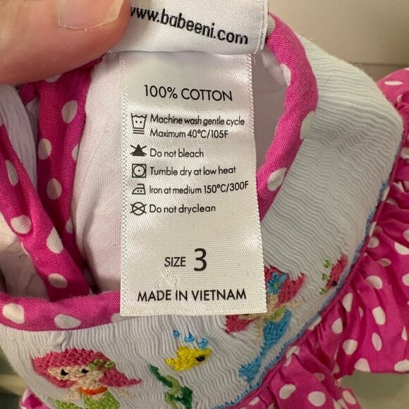 Babeeni Girls Smocked Mermaid Frilly Polka Dot Cotton Dress Size 3 - Picture 10 of 11